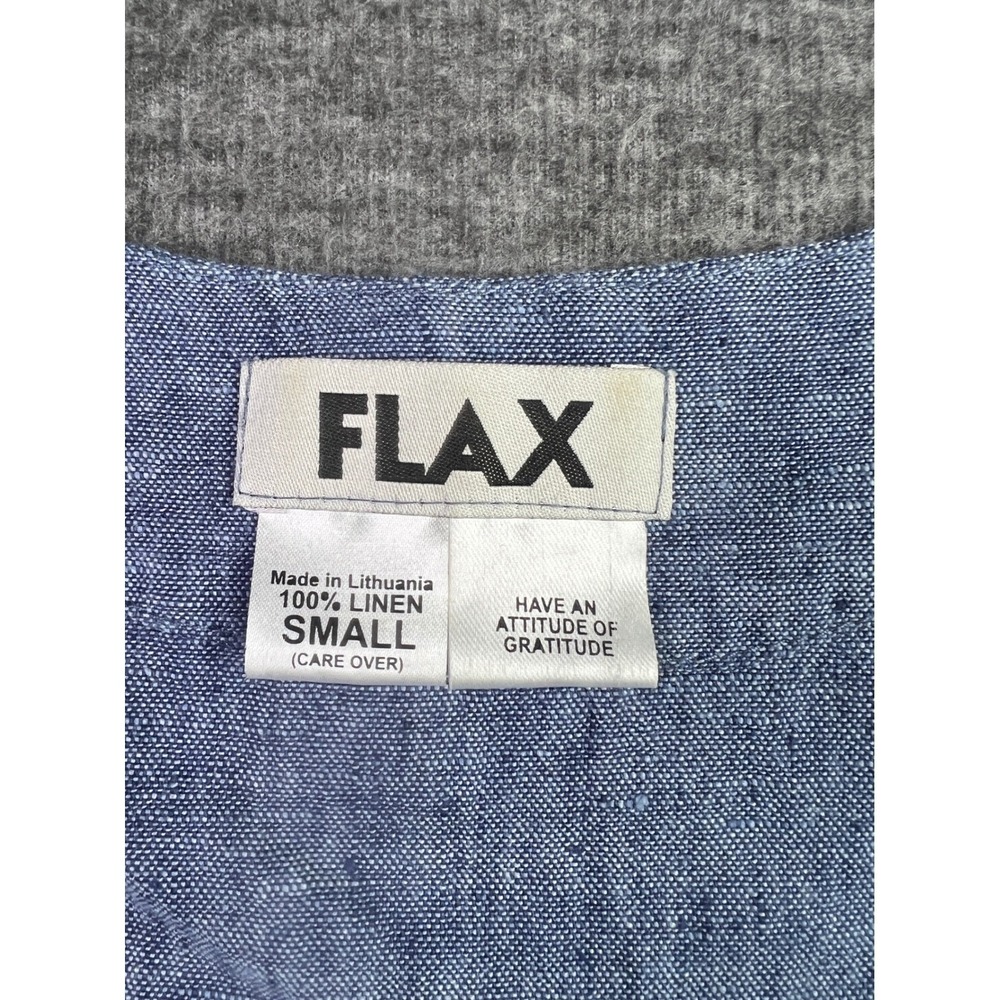 FLAX Blue 100% Linen Button Down Tunic V-Neck Pocket Tulip Hem Top Small - Picture 6 of 11